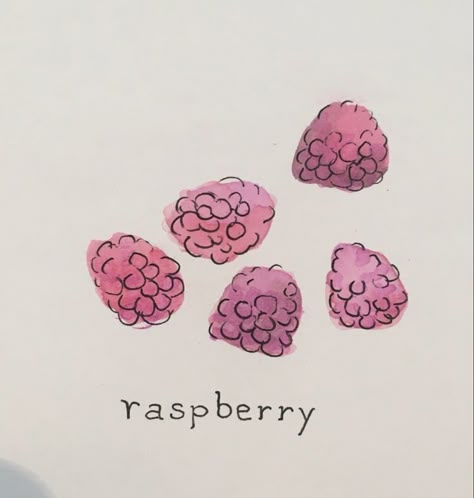 Raspberry Sketch, Raspberries Drawing, Raspberry Doodle, Raspberry Watercolor, Raspberry Drawing, Doodle Paint, Easy Doodles Drawings, Pretty Drawings, Art Diary