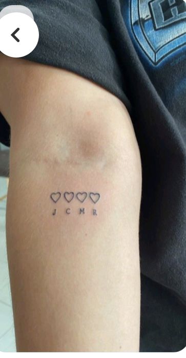 Family Of 5 Tattoos, Grandparents Initials Tattoo, Small Tattoos Grandparents, Dainty Tattoo For Kids, Grandparent Tattoos Ideas, Siblings Initials Tattoo, Family Initials Tattoo, Small Meaningful Tattoos Grandma, Sibling Name Tattoo