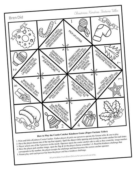 Encourage a spirit of generosity & giving in children with this giving activity for kids. This easy Christmas craft is a free printable Random Acts of Kindness for Kids Christmas Cootie Catcher. Learn how to fold a cootie catcher / paper fortune teller. Flextangle Template, Pentecost Craft, Paper Fortune Teller, Acts Of Kindness For Kids, Christmas Activity For Kids, Childrens Christmas Crafts, Fortune Teller Paper, Kindness For Kids, Diy Beard