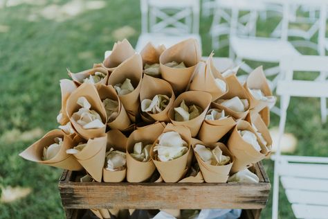 Fresh white rose petals are a great option for a glam, black-tie wedding. White Rose Petal Confetti, Wedding Petal Bar, Seed Confetti, Petal Toss Wedding, Confetti Ideas, Wedding Recessional, Sugar Photography, White Rose Petals, Rose Petal Confetti