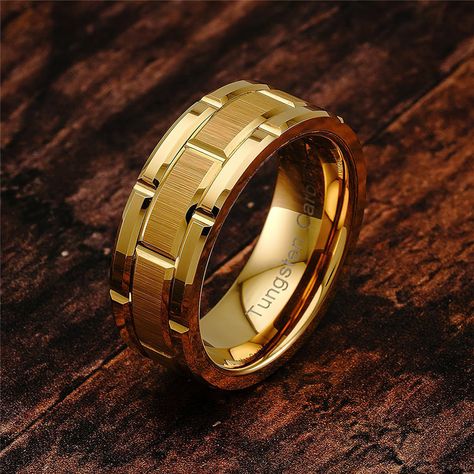 Men Wedding Band, Wedding Band Gold, Groom Ring, Mens Gold Wedding Band, Mens Wedding Bands Tungsten, Brick Pattern, Tungsten Mens Rings, Mens Gold Rings, Gold Rings Fashion