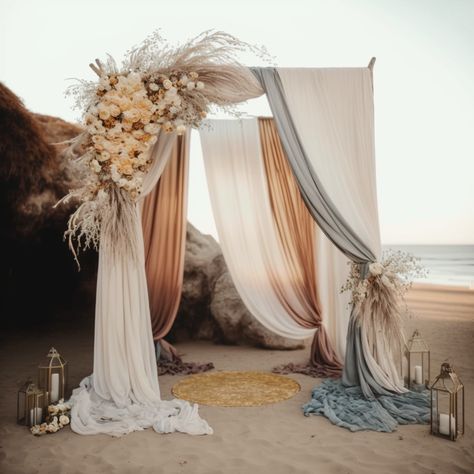 Wedding Decoratin. Gauze Drapery Arch Isle Draping Wedding, Wedding Ceremony Chair Ideas, Cheesecloth Backdrop Wedding, Triple Arch Wedding, Wedding Arch White Draping, Velvet Runner Wedding, Drape Arch Wedding, How To Drape An Arch, Unique Wedding Arch Ideas Indoor