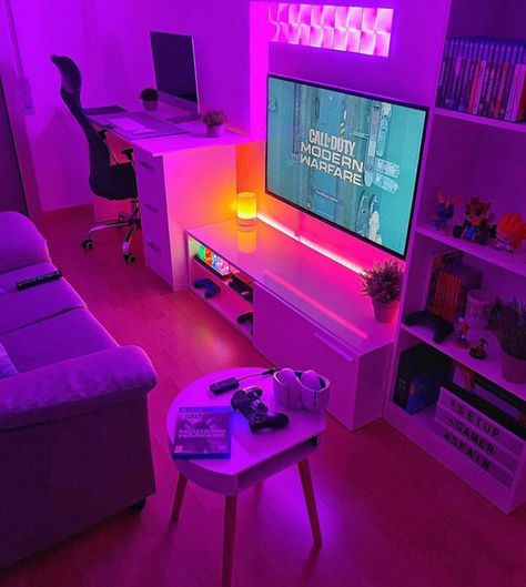 Gaming Room Setup Ideas, Vibes Room, Room Setup Ideas, Tiktok Y2k, Y2k Bedroom, Gamer Room Decor, Chill Room, Video Game Room Design, First Apartment Decorating