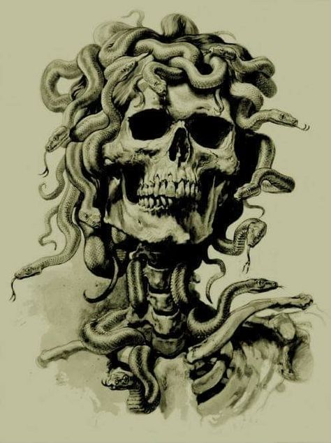 Medusa And Skull Tattoo, Medusa Skeleton Tattoo, Skeleton Medusa Tattoo, Gothic Medusa Tattoo, Skeleton Medusa, Skull Medusa Tattoo, Medusa Skull Tattoo, Scary Medusa Tattoo, Medusa Artwork