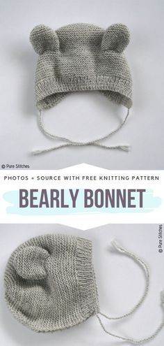 Baby Bonnet Pattern Free, Bear Hat Pattern, Baby Hat Knitting Patterns Free, Knitted Bear, Baby Bonnet Pattern, Baby Hat Knitting Pattern, Crochet Baby Hat, Crochet Baby Hat Patterns, Bonnet Pattern