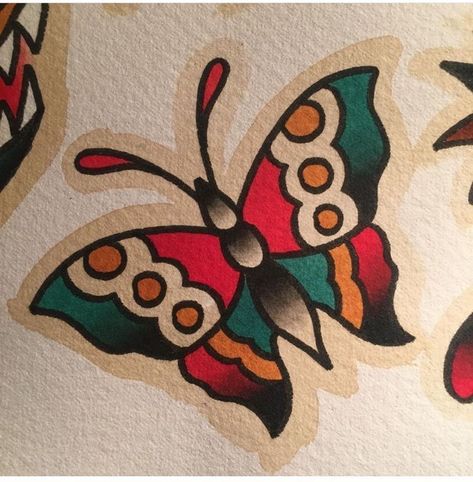 America Traditional Butterfly Tattoo, Butterfly Tattoo American Traditional, Butterfly Tattoo Traditional, Old School Butterfly Tattoo, Tattoo Designs Traditional, Tattoo American Traditional, Traditional Butterfly Tattoo, Borboleta Tattoo, Traditional Butterfly