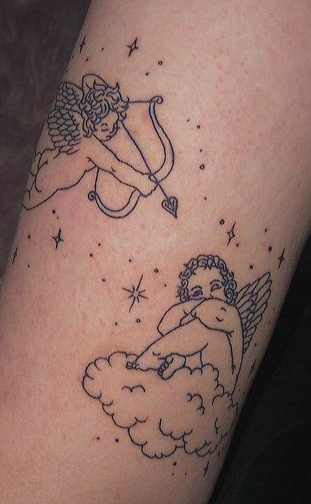 Tattoo Cherub, Cupid Tattoo, Cherub Tattoo, Aesthetic Tattoos, Cherub Angel, Discreet Tattoos, Dainty Tattoos, Angel Tattoo, Baby Tattoos