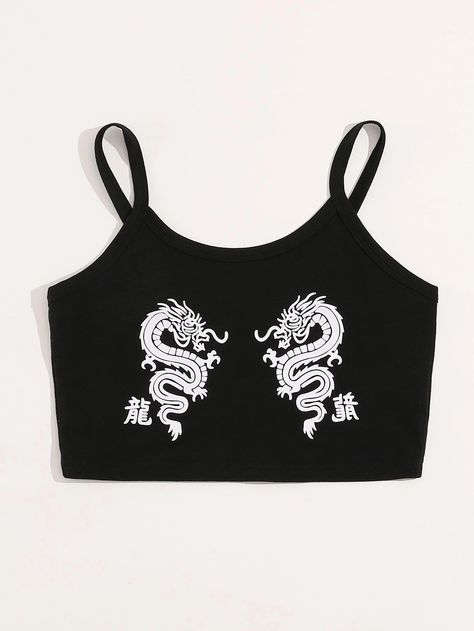 Dragon Crop Top, Bershka Outfit, Painted Clothes Diy, Swimsuits Outfits, Top Shein, Women Tank Tops, Painted Clothes, Crop Top Outfits, Cute Crop Tops