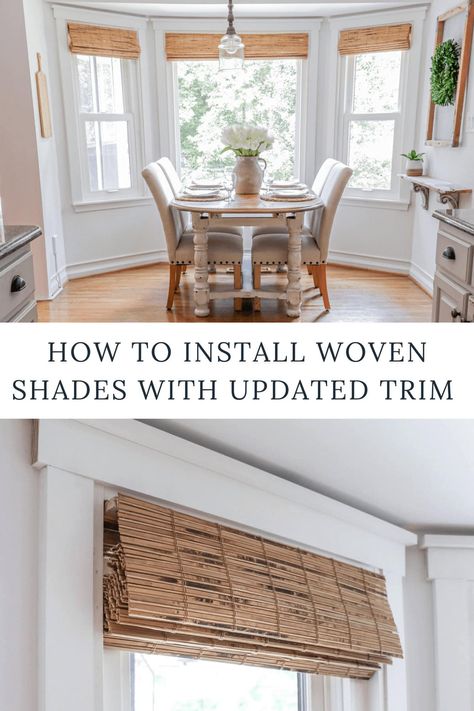 Discover the step-by-step process of installing woven shades and updating window trim to add a touch of farmhouse charm to your space. Old House Window Treatments, Craftsman Style Window Treatments, Modern Farmhouse Blinds, Cane Shutters, Farmhouse Woven Shades, Farmhouse Shades, Cordless Woven Wood Shades, Craftsman Style Windows, Farmhouse Window Trim