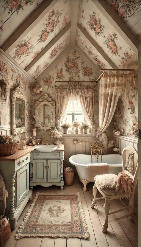 25 Innovative Dream Bathroom Ideas for a Serene Retreat 50 Grandma Core Bathroom, French Asethic, Romantic House Decor, Dream Bathroom Ideas, Victorian Bathroom Decor, Stunning Bathroom Ideas, Pastel Victorian, Victorian House Decor, Dining Room And Office Combo