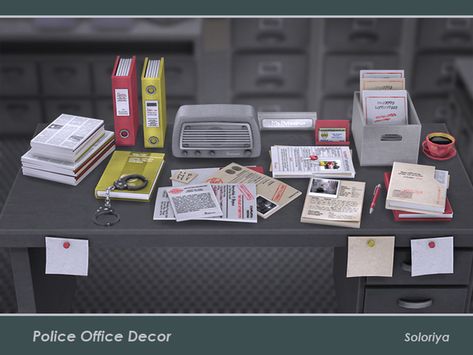 sims 4 cc // custom content decor clutter // the sims resource //    soloriya's Police Office Decor Sims 4 Programmer Cc, Sims 4 Office Clutter, Sims 4 Police Uniform Cc, Sims 4 Clutter Cc Kitchen, Sims4 Office, Sims 4 Cc Office, Sims 4 Office, Sims 4 Clutter Cc, Sims Car