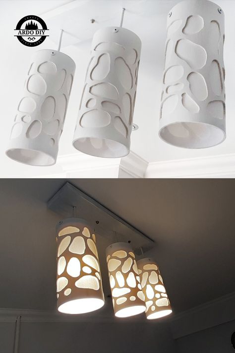 Pvc Chandelier, Pvc Lighting Ideas, Pvc Pipe Lighting Ideas, Pvc Pipe Lights, Pvc Lamps Diy Projects, Pvc Lamp Design, Pvc Bird Feeder, Pvc Pipe Furniture Woodcraft, Lamparas De Pvc Ideas