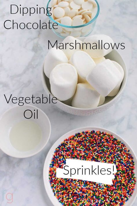 How to Make Sprinkle Marshmallow Pops | Easy Dessert - Savor + Savvy How To Dip Marshmallows In Chocolate, Birthday Marshmallow Pops, Marshmallows With Sprinkles, Chocolate Marshmallows On A Stick, Marshmallow For Birthday Party, Marshmallow Dipped In Sprinkles, How To Make Chocolate Covered Marshmallows, Choc Dipped Marshmallows, Giant Marshmallow Pops