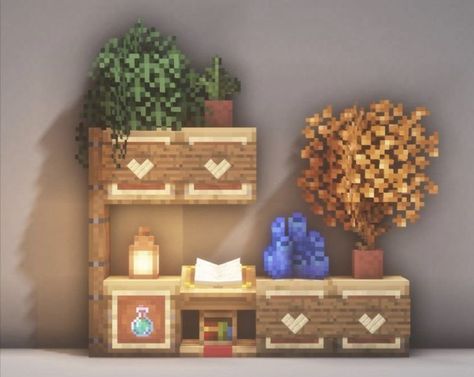 Minecraft Cute Furniture, Minecraft Cabnit Ideas, Decor Minecraft House, Potion Stand Minecraft, Minecraft Aesthetic Interior, Minecraft Ideas Decoration Room, Minecraft Decorations In Game, Minecraft Potion Room Ideas, Minecraft Mineshaft