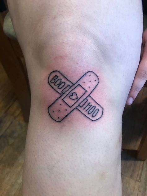 Halsey Knee Tattoo, Bandage Tattoo Design, Love Sick Tattoo, Halsey Inspired Tattoos, Sick Tattoo Ideas, Simple Edgy Tattoos, Simple Tattoos For Beginners, Odd Tattoos, Band Aid Tattoo