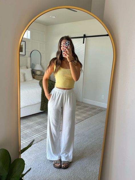 We The Free Hummingbird Tank curated on LTK Summer Sweatpants Outfit, Yellow Outfit Summer, Summer Lounge Wear, Photo Yellow, Sweatpants Outfit, Comfy Outfit, Yellow Outfit, Cute Preppy Outfits, Mirror Photo