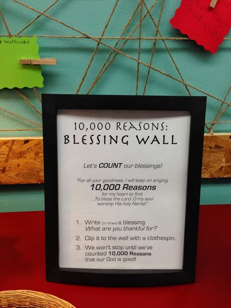 This Wall of Blessing is a wonderful way to decorate your room! It will show your kids how much God blesses them as you all fill it up! Youth Group Rooms, Prayer Room Ideas, Sunday School Rooms, Prayer Stations, Student Ministry, Prayer Station, Church Bulletin Boards, Church Youth, Prayer Wall