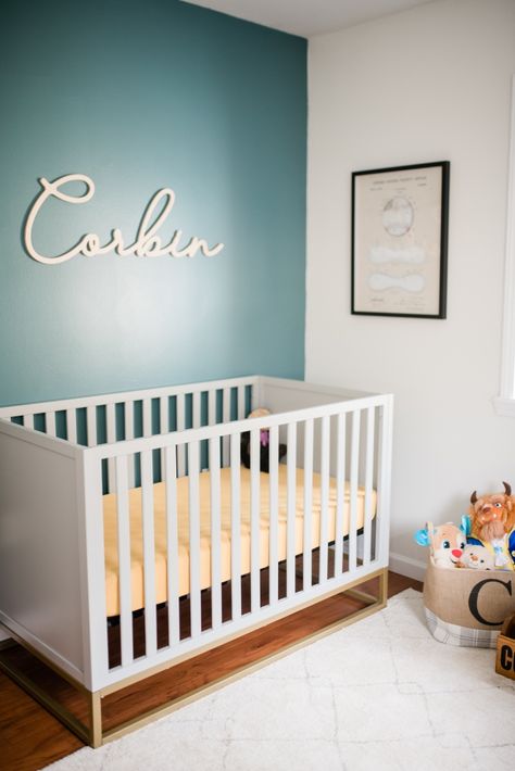 Teal and Cream baby boy nursery with baseball and nature decorations Turquoise Nursery Boy, Nature Decorations, Turquoise Nursery, Teal Nursery, Were Pregnant, Brown And Turquoise, Baby Boy Nursery, Vintage Dressers, Baby And Toddler