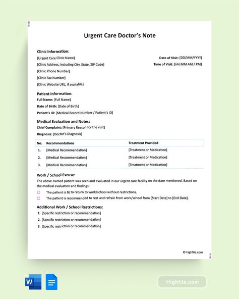 Urgent Care Doctor’s Note Urgent Care Clinic, Doctors Note, Urgent Care, Easy Access, Medical, Quick Saves