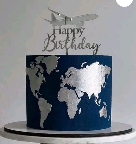 Around The World Birthday Cake, Pilot Cake Ideas, Travel Cake Ideas For Men, Happy Birthday Pilot, Travel Cake Ideas Birthdays, Pilot Birthday Cake, Geography Cake, Cake Travel Theme, Travel Birthday Cake