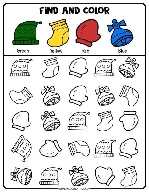 Free Winter Activity Printable Find Winter Educational Activities For Kids, January Printables Free For Kids, Winter Gross Motor Activities, Winter Patterns Preschool Free Printable, Find And Color, All About Winter Preschool, First Day Of Winter Activities, Printable Worksheets For Kids, Winter Theme Preschool Activities Free Printables