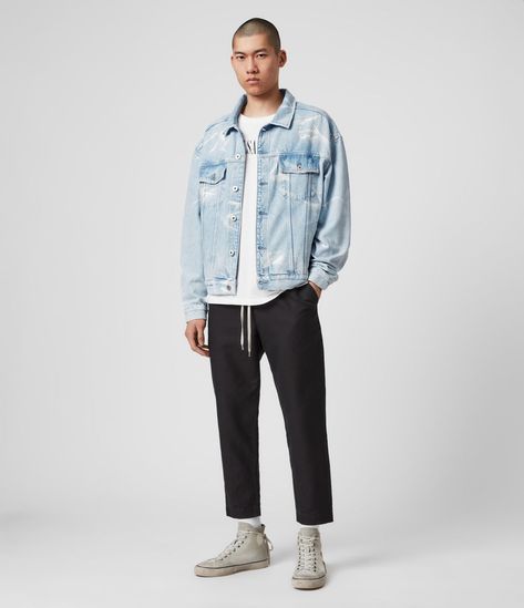 Jeans Style Man, Men Denim Jacket Outfit, Denim Jacket Outfit Black, Denim Jacket Outfit Summer, Denim Jacket Men Outfit, Sherpa Denim Jacket, Light Denim Jacket, Outfit Street, Denim Jacket Outfit