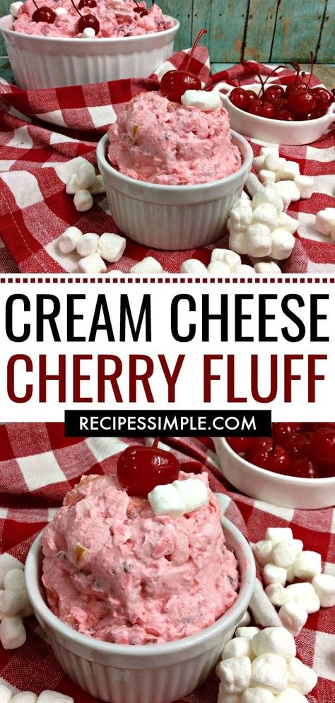 Cookies And Cream Fluff, Cherry Fluff Dessert, Fluff Dessert Recipes, Cream Cheese Fruit Salad, Cream Cheese Fluff, Cherry Jello Recipes, Fluff Jello Salad, Fruit Salad With Cream, Jello Salad Recipes