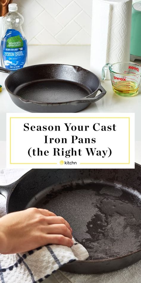 Season A Cast Iron Skillet, Season Cast Iron Skillet, Cast Iron Skillet Cooking, Clean Hacks, Cast Iron Care, Cast Iron Pans, Clean Baking Pans, Cast Iron Cleaning, Iron Skillet Recipes