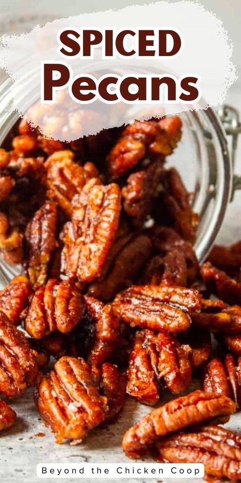 Whip up a quick and easy holiday snack with these homemade sweet and spicy spiced pecans. Perfect for Christmas parties or festive gatherings, these crunchy treats, coated in a mix of maple syrup and chili powder, offer a delightful sweet and salty flavor. They also make for a simple and thoughtful gift idea to share the holiday joy. Make this recipe today! Spicy Pecans Recipe, Easy Holiday Snacks, Holiday Snack, Spiced Pecans, Kinds Of Cookies, Holiday Snacks, Pecan Recipes, Homemade Salads, Homemade Salad Dressing