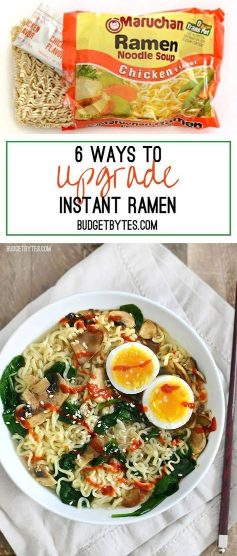 When all you have (or want) is one of those little cheap packets of noodles, here are 6 easy ways to upgrade instant ramen and make it a legit meal. Upgrade Instant Ramen, Top Ramen Recipes, Ramen Recipes Easy, Easy Ramen, Top Ramen, Budget Bytes, Noodle Recipes Easy, Ramen Noodle Recipes, Instant Ramen