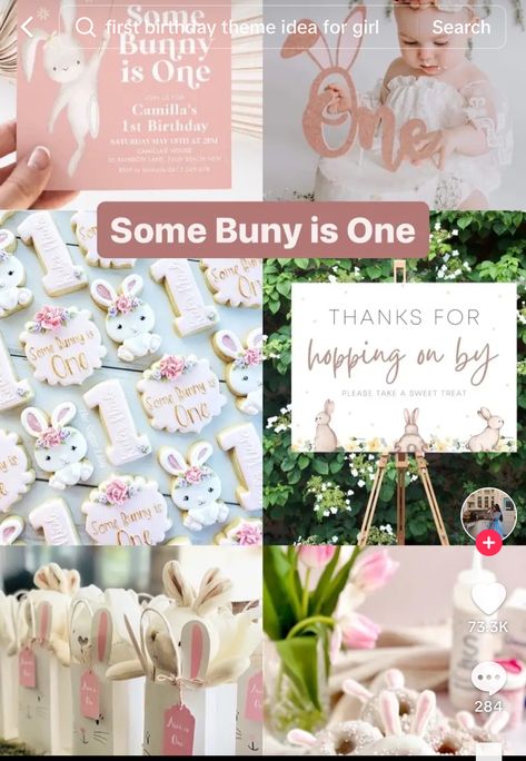 Baby First Birthday Themes, Bunny Birthday Party, Baby Birthday Themes, Bunny Birthday, First Birthday Themes, Baby L, Girl First Birthday, Baby First Birthday, First Bday