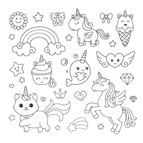 Premium Vector | Cute hand drawn unicorns doodle icon for coloring book Doodle Unicorn, Doodles For Kids, Unicorn Doodle, Rainbow Doodle, Cupcake Coloring Pages, Rainbow Drawing, Arte Doodle, Unicorn Drawing, Doodle Icon