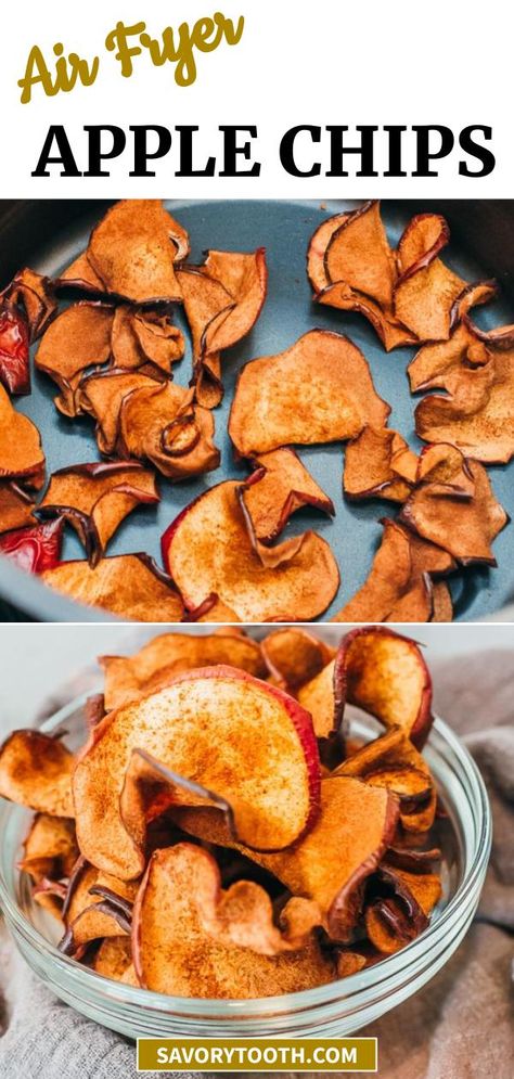 Air Fryer Apple Chips (Cinnamon Flavor) - Savory Tooth Apple Chips Air Fryer, Air Fried Apples, Use Up Apples, Soup Jars, Air Fryer Apple Chips, Cinnamon Apple Chips Baked, Apple Chips Recipe, Cinnamon Apple Chips, Apple Chips Baked