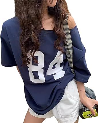 One Shoulder Oversized Tshirts Short Sleeve Y2k Baby Tees Summer Crop Top Jersey Off Shouder Graphic Tee Women Summer Fits For School, Short People Outfits, Blue Aesthetic Outfits, Random Stuff To Buy, Shein Stuff, Shein Shopping, Oversize Tshirt Outfits, Plus Size Summer Casual, Vietnam Fashion