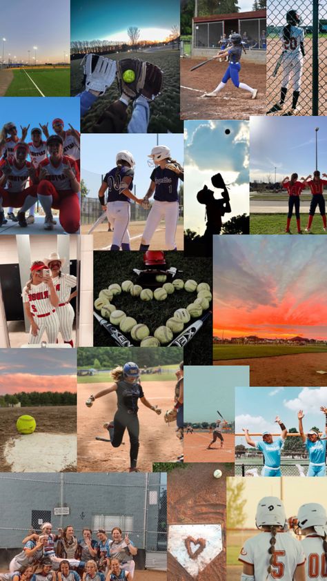 Softball aesthetic collage Softball Collage, Softball Aesthetic, Softball Backgrounds, Softball Crafts, Softball Drills, Softball Season, Softball Life, Baseball Girls, Girls Softball