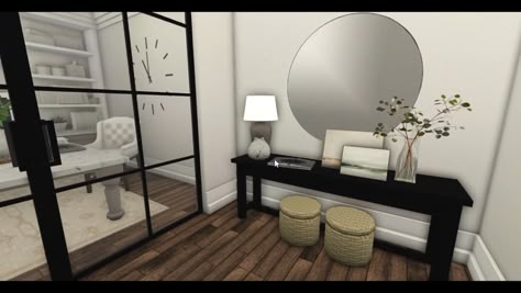 Blockburg House Entrance, Blockburg Entry Ideas, Bloxburg Home Entrance, Blocksburg Entrance Ideas, Blocksburg Entryway Ideas, Bloxburg Modern House Interior Entrance, Bloxburg Dinging Room Ideas, Entry Room Bloxburg, Entrance Ideas Entryway Bloxburg