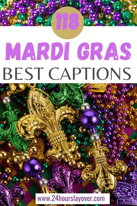 Here are all the best quotes, puns and captions for Mardi Gras that you need to upload your photos to Instagram for a night of fun and festivities. Whether you're after funny puns, short captions, motivational and inspiring quotes or famous quotes, they're all here! From great cuisine to vibrant decorations, colorful costumes and throw beads, Mardi Gras is the perfect way to celebrate! Whether you're celebrating Mardi Gras in New Orleans, Sydney, Rio or elsewhere - let the good times roll! Mardi Gras Captions, Mardi Gras Sayings Funny, Mardi Gras Color Street, Jester Quotes, Cajun Names, Mardi Gras Quotes, All The Best Quotes, Mardi Gras Sayings, Mardi Gras Drinks