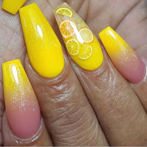 Acrylic Nails Yellow, Popular Nail Colors, Yellow Nail Art, Yellow Nails Design, Yellow Nail, Natural Nail Art, Nails Yellow, Shiny Nails, Unique Acrylic Nails