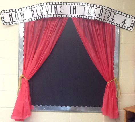 Theater Bulletin Board Ideas, Theatre Bulletin Board Ideas, Student Spotlight Bulletin Board, Theater Classroom Ideas, Movie Bulletin Boards, Spotlight Bulletin Board, Hollywood Teacher Appreciation, Pta Event Ideas, Taylor Swift Classroom