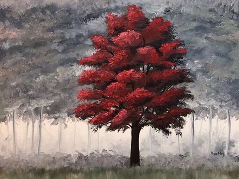 #oilpainting #painting #art #artwork #red #tree #gray Red And Grey Paintings, Grey Scale Painting, Red And Black Aesthetic, Scale Painting, Grey Artwork, Grey Scale, Red Painting, Grey Painting, Grey Wall Art