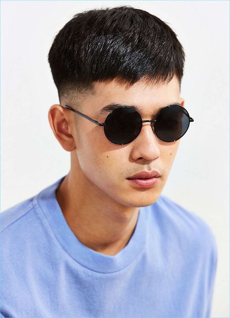 Retro round sunglasses with 100% UV protected lenses. Exposed metal arms with plastic-coated curved tips. Finished with slip-proof silicone nose guards. Only at UO. Asian Men Short Hairstyle, Best Mens Sunglasses, Asian Man Haircut, Korean Men Hairstyle, Urban Outfitters Sunglasses, Gents Hair Style, Asian Haircut, Mens Hair Colour, Korean Short Hair