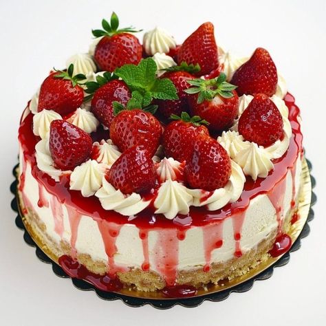 Strawberry Cheesecake Powdered Sugar Recipes, Fluffy Cheesecake, Easy Strawberry Cheesecake, Recipes Strawberry, Puff Pastry Filling, Classic Cheesecake, Kinds Of Desserts, Chocolate Caliente, Easy Strawberry