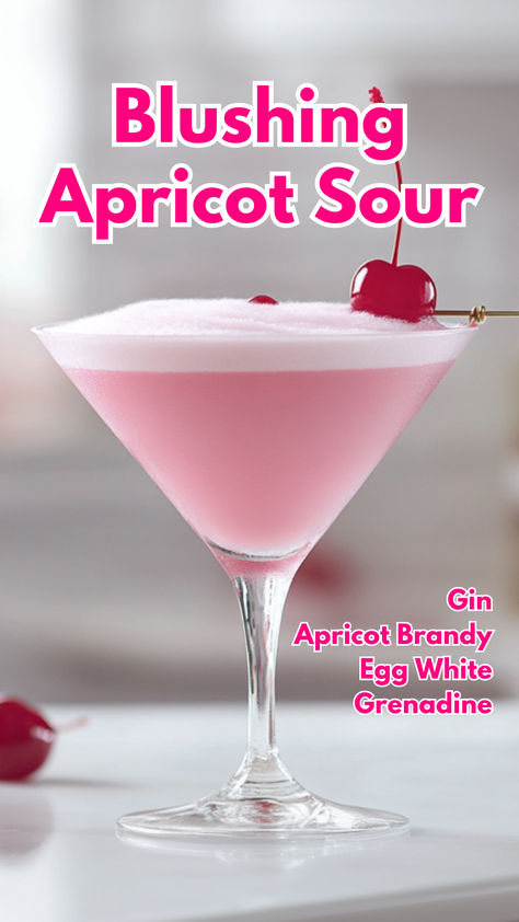 Blushing Apricot Sour Apricot Brandy Cocktails, Apricot Cocktail, Brandy Drinks, Sour Cocktails, Easy Gin Cocktails, Cocktail Cards, How To Make Gin, Apricot Brandy, Classic Gin Cocktails