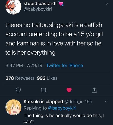 the only valid traitor theory I will accept ~tags~ #bnha #mha #bokunoheroacademia #myheroacademia #kaminari #denki #kaminaridenki… Mha Theories, Traitor Kaminari, Denki Headcanon, Denki Cosplay, Mha Meme, Bnha Memes, Kaminari Denki, Human Pikachu, Mha Memes