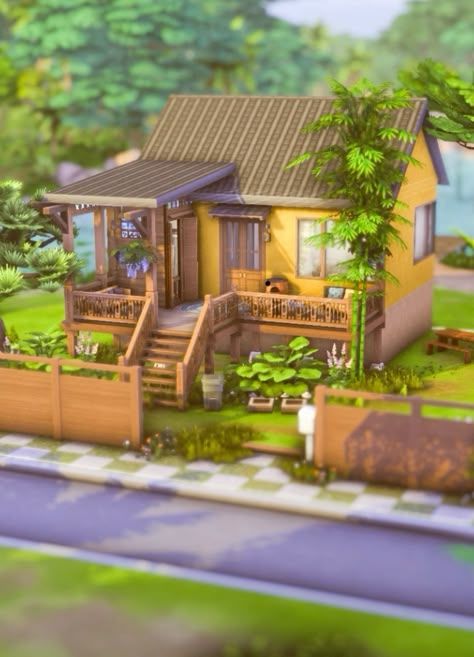 Sims 4 Single Floor House, Sims 4 Tiny Cabin, Sims 4 Tiny House Inspiration, Sims 4 Tiny Family House, Sims 4 Tiny Living House, Sims 4 Small House Ideas, Tiny Homes Sims 4, Sims Tiny Living, Sims 4 Tiny House Layout