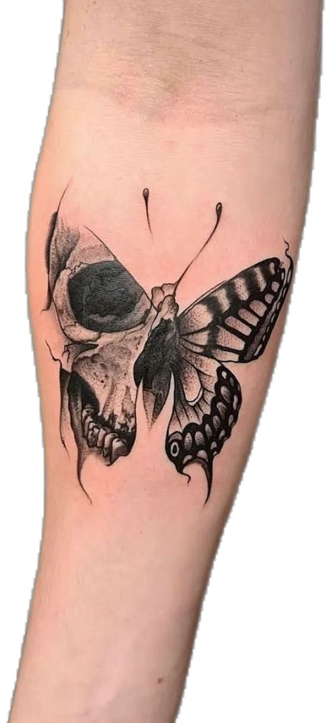 Butterfly Tattoo Coverups, Half Skull Half Butterfly Tattoo, Skull In Butterfly Tattoo, Butterfly Skull Tattoo For Women, Butterfly Skeleton Tattoo, Masculine Butterfly Tattoo, Skull Butterfly Tattoo Design, Skull And Butterfly Tattoo, Skeleton Butterfly Tattoo