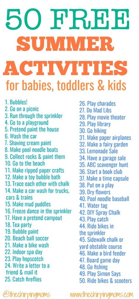 50 Free Summer Activities for Kids  Click here for the full list and free printable  50 Free Summer Activities for Kids  Click here for a giant list of FREE activities for kids free summer activities, toddler summer activities, preschool summer activities, baby summer activities, easy summer activities, summer camp Summer Activities For Babies, Free Summer Activities For Kids, Activities For Summer, Summer Activities For Toddlers, Kids Summer Bucket List, Free Summer Activities, Activities For Babies, Summer Camp Themes, Babysitting Activities