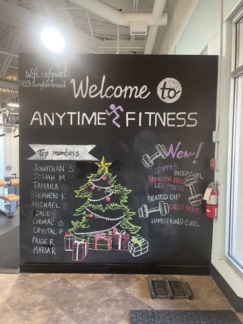 Gym Chalkboard Ideas, Anytime Fitness Chalkboard, Gym Chalkboard, White Board Ideas, Seated Dips, Saturday Workout, Hamstring Curls, Chalkboard Ideas, Christmas Chalkboard