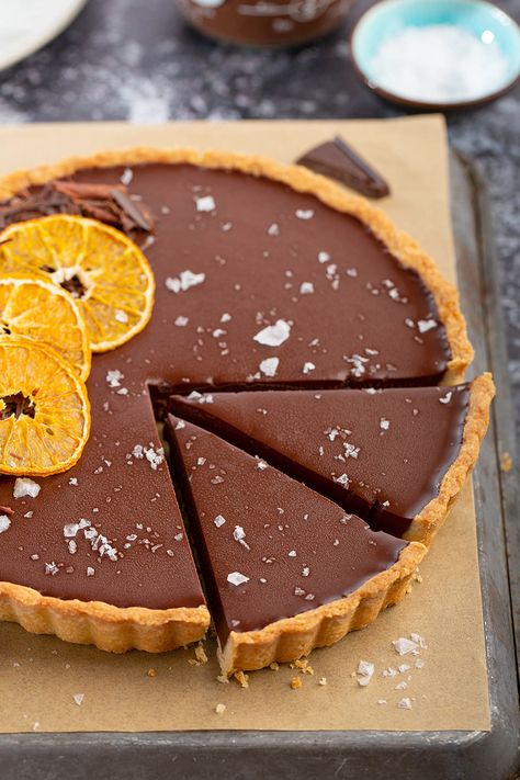 Chocolate-Orange Tart - The Missing Lokness Christmas Tart Recipes, Chocolate Tart Filling, Orange Tart Recipe, Chocolate Orange Tart, Christmas Tarts, Chocolate Orange Ganache, Chocolate And Orange Tart, Orange Tart, Ganache Tart