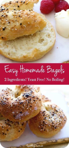 Bagels 2 Ingredients, Easy Homemade Bagels, Yeast Free Recipes, Bagel Recipe Easy, Bread Yeast, Yeast Free Breads, Homemade Bagels, Breakfast Bread, Bagel Recipe